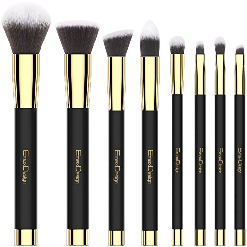 Emaxdesign Make-up Pinsel Set 8 Stück professionellen bürste schminken für Gesicht und Augen von Lidschatten Verblender Pinsel Für Puder & Creme-Kosmetik Pinsel kit (Golden Schwarz)