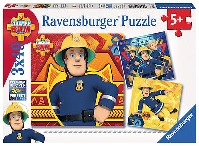 3 x 49 Teile Ravensburger Kinder Puzzle Feuerwehrmann Sam Bei Gefahr rufen 09386