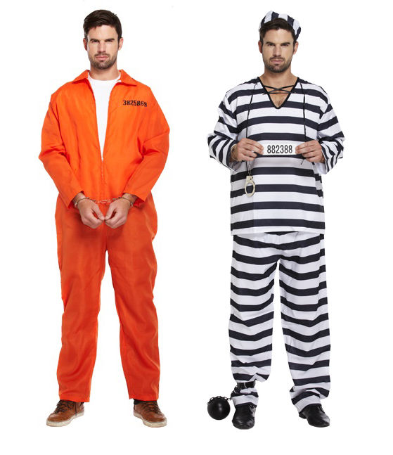 MENS PRISONER CONVICT COSTUME HALLOWEEN FANCY DRESS STAG PARTY OVERALL JUMPSUIT