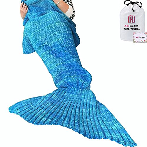 Meerjungfrau Decke, Handgemachte häkeln meerjungfrau flosse decke für Erwachsene, Mermaid Blanket alle Jahreszeiten Schlafsack Für Erwachsene (Blau)
