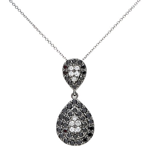 Naava Damen Halskette 9 Karat (375) Weißgold Diamant Schwarz und Weiß abwechselnd 0.55ct Tropfenform Kette 40 cm