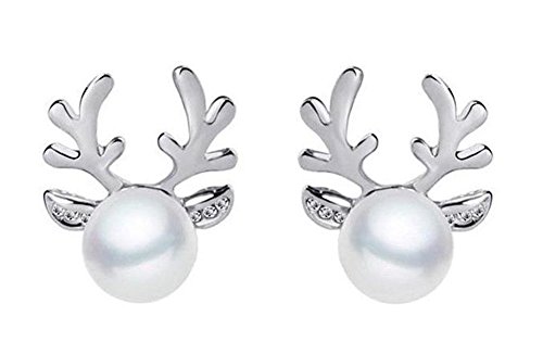 Hosaire Ohrringe Kreative elchgeweihe Form mit Perle Anhänger Ohrringen Frauen Schmuck Zubehör Weihnachten Legierung Ohrhänger für Weihnachten Geschenk