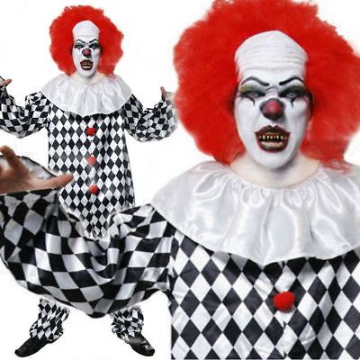Scary Clown Fancy Dress Costume Mens Horror Killer Circus Halloween Adult Outfit