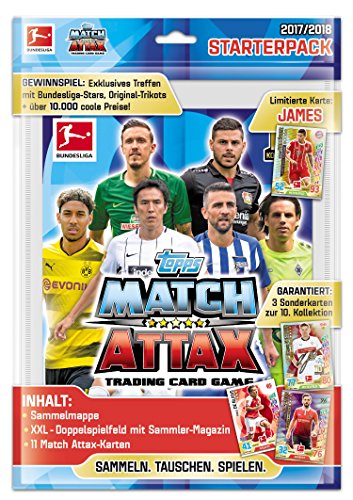 Topps D106115-DE Match Attax Sammelkarten Bundesligasaison 2017/18, Starterpack Plus mit 11 Karten und Zubehör