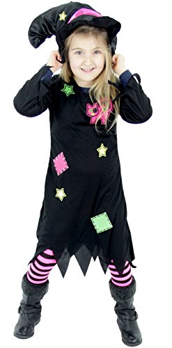 Foxxeo 40085 | Süßes Hexenkostüm für Mädchen Kinder Hexenhut Hexen Halloween Kostüm Gr. 86-128, Größe:98/104