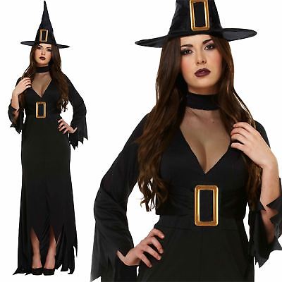 Adult Ladies Wicked Classic Witch Fancy Dress Costume Halloween Morticia Gothic