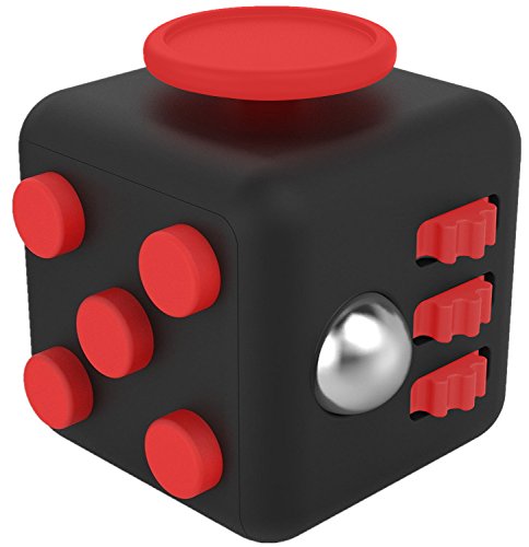 Fidget Cube Anti-Stress-Anti-Nervosität-Würfel/-Spielzeug 6 Seiten Knöpfe für Erwachsene und Kinder Bestes Geschenk und Entspannungs-Hilfe mit Spaßfaktor für Zappelphillips und andere Herumzappler (Rot/Schwarz)
