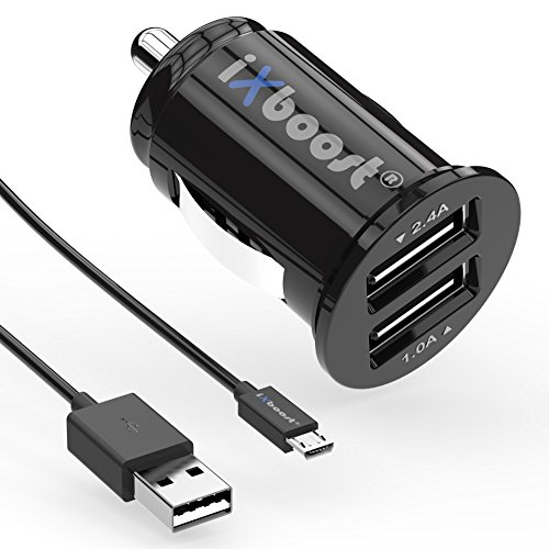 iXboost iX-3S Speed Charge 3.4A Mini Kfz Auto-Ladegerät USB Auto Adapter mit Intelligent IC + Lade-Kabel Micro USB für alle Handy z.B. Samsung / HTC / Huawei / LG / Sony ... Zigarettenanzünder Stecker schwarz