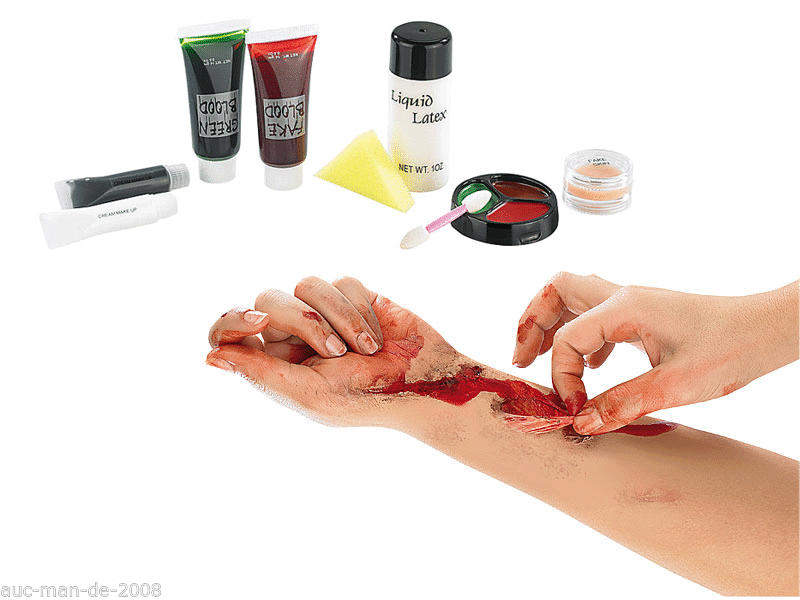 9tlg Makeup Schminkset Latex Wunde Hexe Zombie Blut Vampir Halloween Deko NEU