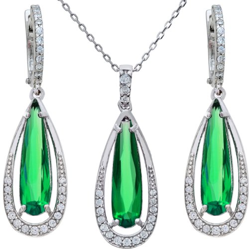 Citerna Damen-Halskette Sterling-Silber 925 Smaragd Zirkonia 46 cm