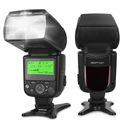 APEMAN Speedlite Blitzgerät für Canon, Nikon, Leitzahl 58, Multifunktionales Portables Paket, Kompatibel mit Sony, Panasonic, Pentax und Olympus DSLR Kameras