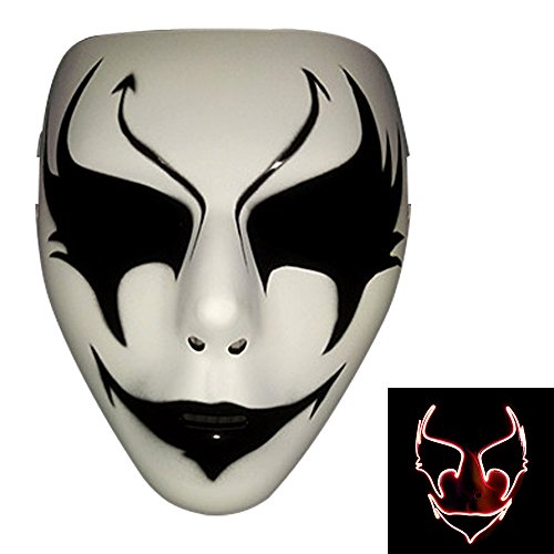 Bonamana Licht leuchten Maske Kostüm EL LED Draht Halloween Maske Tod Grimasse Masken Masquerade (Rot)
