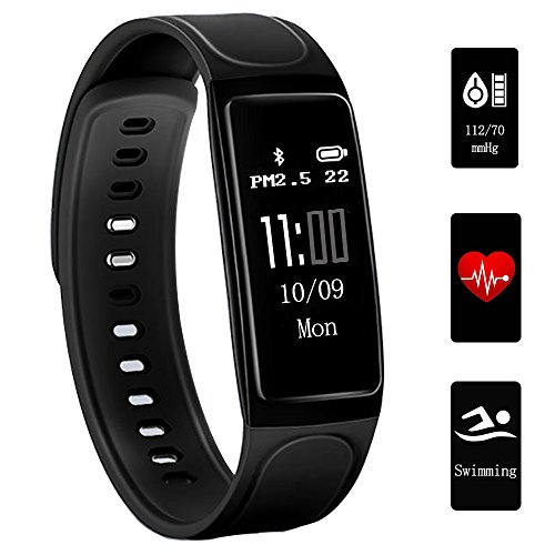 Fitness Tracker, Teetox 0.96Inch OLED Herzfrequenz Monitor Smart Wristband Schwimmen Aktivität Tracker Smart Armband mit Step Tracker / Kalorienzähler / Schlaf Monitor für iPhone iOS und Android Phone, Schwarz