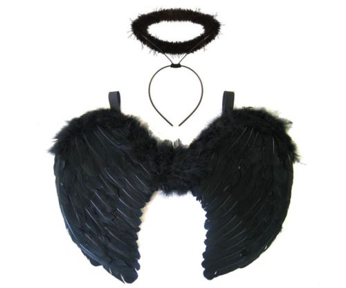 BLACK ANGEL FAIRY WINGS AND HALO DARK ANGEL FANCY DRESS HALLOWEEN COSTUME GOTHIC