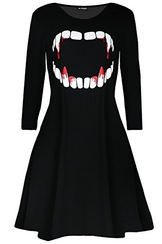 Oops Outlet Damen Kostüm Vampir Horror Blood Halloween Kittel Swing Minikleid - Schwarz, M/L (UK 12/14)