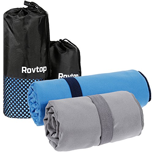 Rovtop 2 Stück Mikrofaser Handtuch schnelltrocknendes Mikrofaser-Reisehandtuch klein Handtuch 50x100cm, groß 70x150cm für Yoga, Sport, Outdoor, Trekking