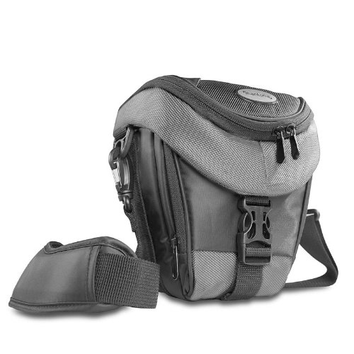 Mantona Colt Kameratasche (Universaltasche inkl. Schnellzugriff, Staubschutz, Tragegurt und Zubehörfach, geeignet für DSLR- und Systemkameras) schwarz/grau