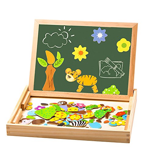 Uping magnetisches Holzpuzzle Staffelei doppelseitige Tafel Holzbrett Doodle 110 Stücke für ab 3 jahre Kinder