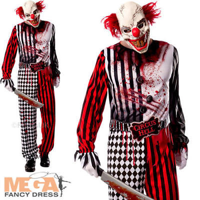 Evil Clown Mens Fancy Dress Halloween Circus Gore Scary Spooky Adults Costume