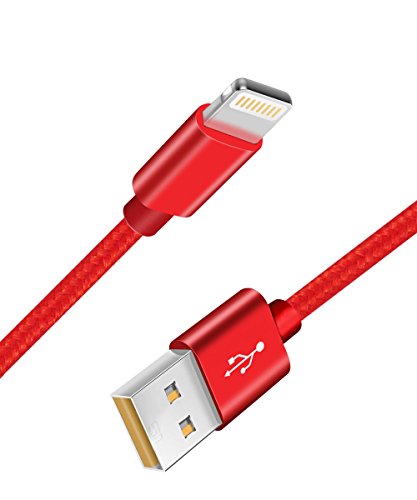 Zeuste Nylon Kabel 1.5m iPhone Ladekabel Verbindungskabel Lightning haltbar Datenkabel für Apple iPhone 6 Plus/6 /5/5S/6s iPad 4 iPad Mini/Air iPod 5 und iPod7 Arbeitet mit neuesten iOS-Update (ROT)