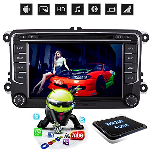 D-NOBLE Android 6.0 Autoradio Auto DVD Spieler Stereoanlage 7 Zoll Bildschirm Touchscreen 1024x600 HD LCD 2 Din 64Bit Quadcore 1G/16G Bluetooth 4.0 GPS Auto-Navigation Auto-Entertainment mit FM/AM RDS WiFi Mirror Link 1080P Canbus Lenkrad-Steuerung für VW