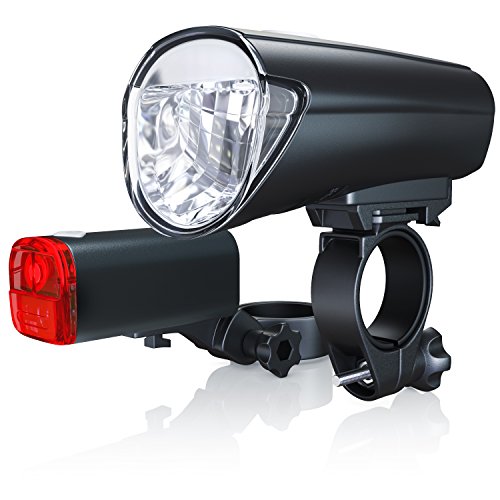 CSL - LED Fahrradlicht Set StVZO zugelassen | Modell DG330 / helle LED (30 Lux) | Fahrradlampe / Fahrradbeleuchtung Set inkl. Front- und Rücklicht | 1x Lichtstärke-Modus | energiesparend | stoßfest