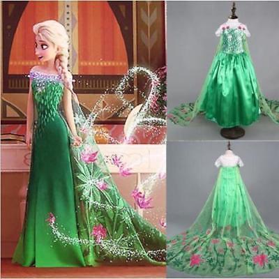 Mädchen Frozen Fever Dress Elsa Anna Kinder Party Kostüm Prinzessin Kleid Krone