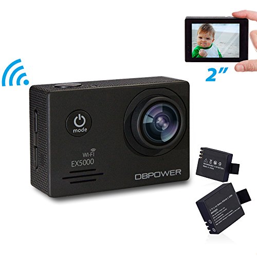 DBPOWER EX5000 Action Cam Wifi Unterwasserkamera 1080P Camera 14MP Ultra Full HD 2,0 Zoll 170 ° Weitwinkel 30 Meter Wasserdicht Kamera  Wasserdicht mit 2 Verbesserten Batterien und 16pcs Zubehör Kits