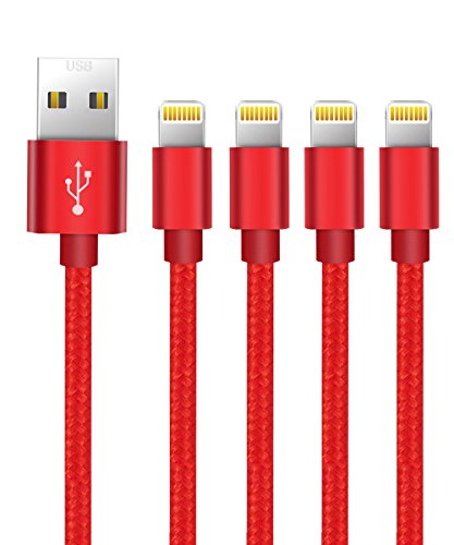 Zeuste Nylon Kabel 4*1.5m iPhone Ladekabel Verbindungskabel Lightning haltbar Datenkabel für Apple iPhone 6 Plus/6 /5/5S/6S, iPad 4 iPad Mini/Air iPod und iPod 7 Arbeitet mit neuesten iOS-Update (ROT)