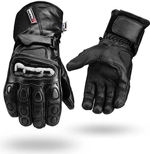 Schwarz Winter Wasserfest Leder Handschuhe 4 Motorrad Knuckle Schutz - Schwarz, M