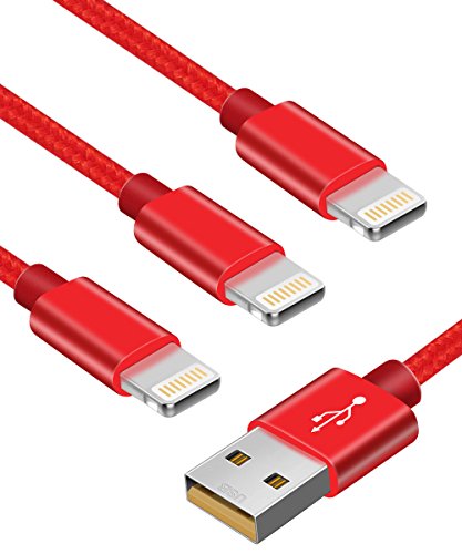 Zeuste Nylon Kabel 3*1.5m iPhone Ladekabel Verbindungskabel Lightning haltbar Datenkabel für Apple iPhone 6 Plus/6 /5/5S/6S, iPad 4 iPad Mini/Air iPod und iPod 7 Arbeitet mit neuesten iOS-Update (ROT)