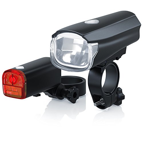 CSL - StVZO LED Fahrradbeleuchtung Set | Modell DG320 | Fahrradlampen / Fahrradlicht / Fahrradlampenset inkl. Front- und Rücklicht | helle LED (30 Lux) | energiesparend | Regen- und Stoßfest