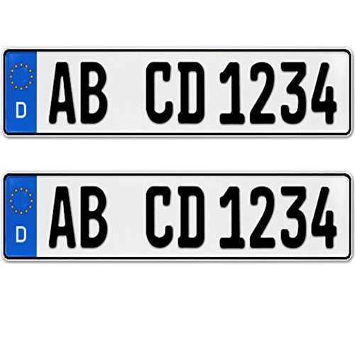 2 x EU KFZ Nummernschilder Autoschilder Kennzeichen ALLE AUTOMARKEN mit individueller Prägung nach Ihren Vorgaben + KFZ Schein Schutzhülle