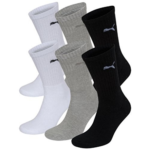 6 Paar PUMA Unisex Crew Socks Socken Sportsocken MIT FROTTEESOHLE (white/grey/black, 47-49)