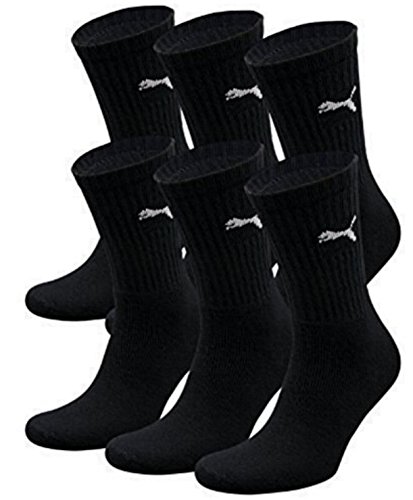 6 Paar PUMA Unisex Crew Socks Socken Sportsocken MIT FROTTEESOHLE (47/49, Schwarz)