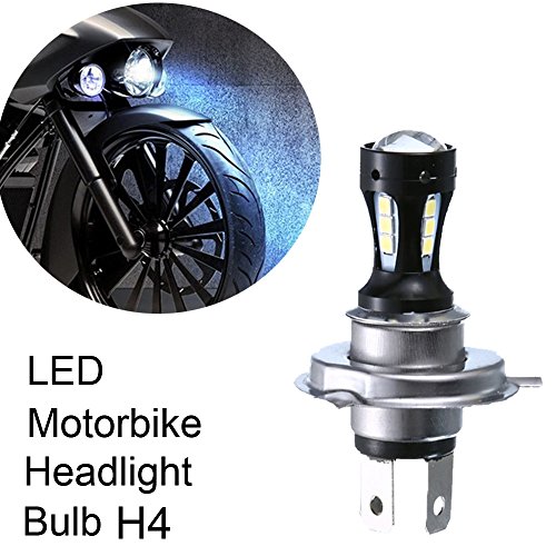 FEZZ Motorrad LED Scheinwerfer Birne High/ Low Beam H4 9003 HS1 18W 1000LM 6500K Weiß mit Projektor