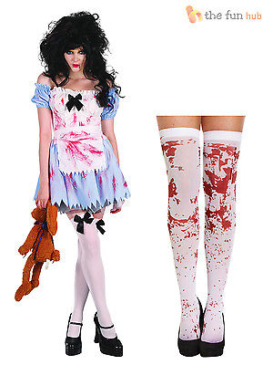 Ladies Zombie Alice Dorothy Costume + Stockings Womens Halloween Fancy Dress