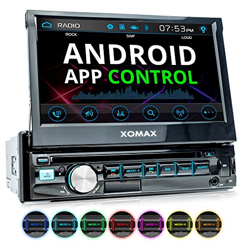 XOMAX XM-D710 Autoradio mit Android App Control, 18 cm (7 Zoll) Touchscreen Bildschirm, Bluetooth Freisprecheinrichtung, DVD und CD-Player, USB SD, RDS, AUX, Beleuchtungsfarbe frei einstellbar, 1-DIN