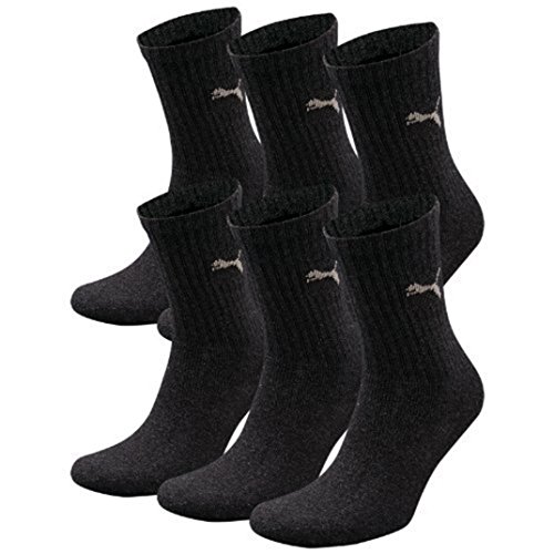 6 Paar PUMA Unisex Crew Socks Socken Sportsocken MIT FROTTEESOHLE (anthrazit, 47-49)