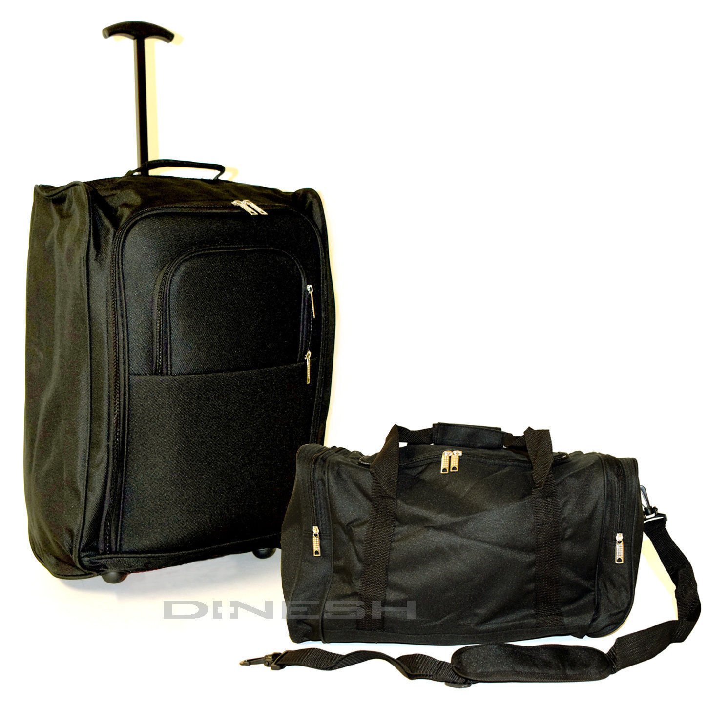 (307) Urlaubs-Set  Koffer Handgepäck-Trolley und kleiner Reisetasche schwarz