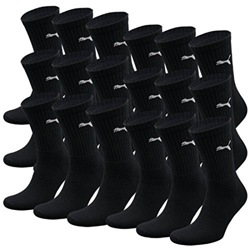 PUMA Unisex Crew Socks Socken Sportsocken MIT FROTTEESOHLE 18er Pack (35-38, SCHWARZ)