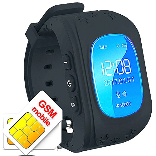 TKSTAR Kinder Smartwatch GPS Tracker Kinder-Armbanduhr Handy SIM Antiverlust SOS Armband Eltern Kontrolle durch iPhone IOS Android Smartphone (Schwarz) Q50