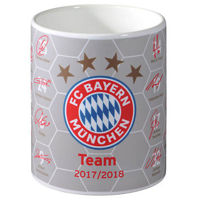 FC Bayern München Tasse Unterschriften 2017 / 2018 Team Kaffeebecher Becher grau