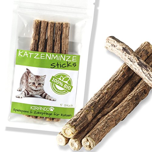 BIO-Katzenminze-Sticks von KIRANDO - Unsere heiß begehrten, natürlichen Katzensticks sind tolles Katzenspielzeug, unterstützen aktiv die Zahnpflege und helfen bei Mundgeruch & Zahnstein