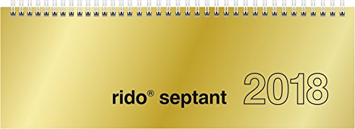 rido/idé 703612191 Tischkalender/Querterminbuch septant, 2 Seiten = 1 Woche, 305 x 105 mm, Glanzkarton-Einband gold, Kalendarium 2018, Wire-O-Bindung