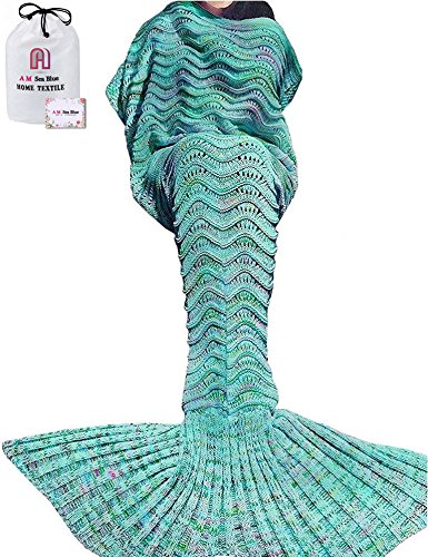 Meerjungfrau Decke, AM Seablue Handgemachte häkeln meerjungfrau flosse decke für Erwachsene, Mermaid Blanket alle Jahreszeiten Schlafsack Für Erwachsene … (180 grün)