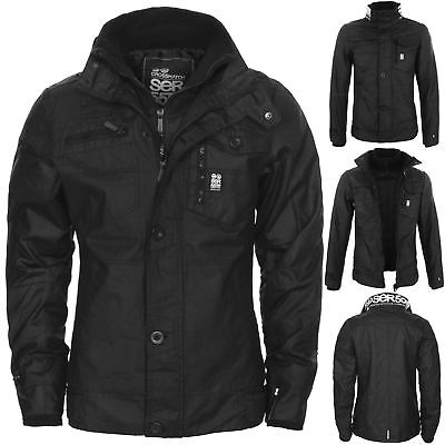 NEW MENS CROSSHATCH JACKET FULL ZIP DOUBLE LAYER PADDED BUTTON WINTER WARM COAT