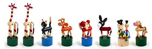 Small Foot by Legler Drücktiere aus Holz, 8 verschiedene Tierchen wackeln lustig auf Knopfdruck, ideal als Gastgeschenk an Kindergeburtstagen oder für die Schultüte geeignet, mit Spaß auf 
