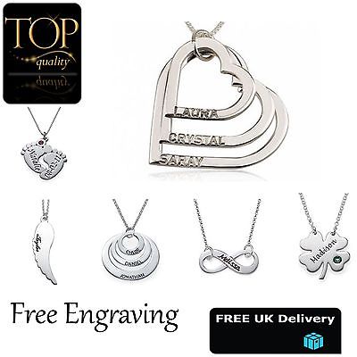 Personalised Engraved Name Necklace 18K White Gold Plated, Heart Love Tree, Gift