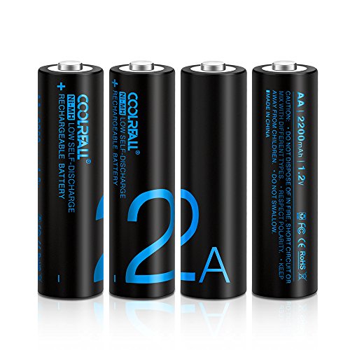 Rechargeable Akku Batterien,Coolreall 4-er Pack Vorgeladener AA Ni-Mh Akku (2200 mAh,1.2V) inkl Akku Aufbewahrungsbox